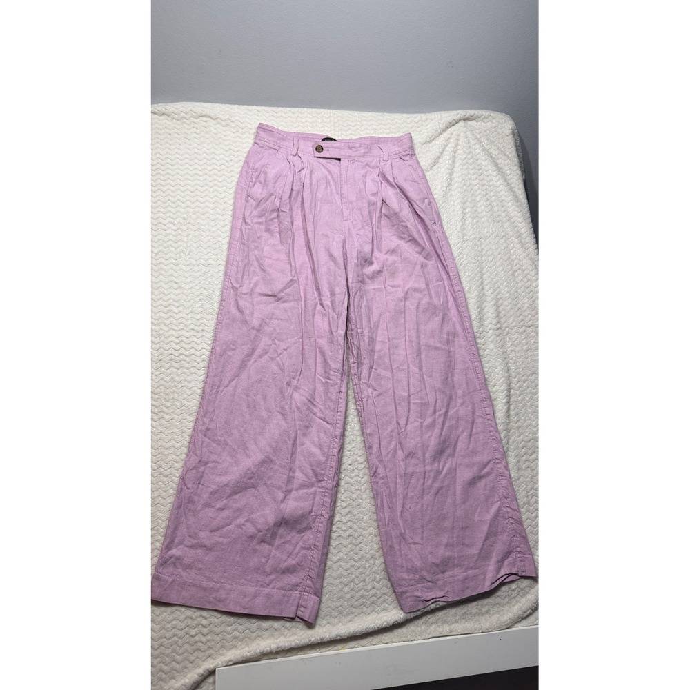 Banana Republic Pink Lavender Linen Wide Leg Pleated Pants Size 8 High Rise